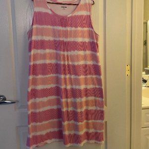 LANDS END SPRING SUMMER SLEEVELESS PINTUCK MAGENTA TIE DYE SHIFT DRESS - EUC  XL
